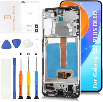 S22 Plus 5G OLED [6.55" Not OEM 6.6"] LCD Display +White Frame for Samsung Galaxy S22+ SM-S906U S906W S906B LCD Screen Display Replacement Touch Digitizer Assembly Kit