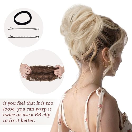 Miniatura 6 de BARSDAR Moño desordenado, rizado y desordenado, moños de cabello sintético, moño recogido, extensión de moño para mujeres (12H24# - marrón dorado