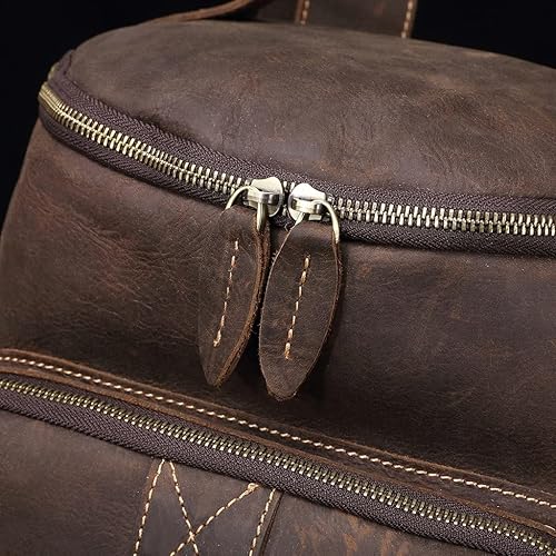 Miniatura 3 de Mochilas retro para laptop, mochilas clásicas de cuero vintage de 15.6 pulgadas, mochilas de cuero para laptop de gran capacidad, mochila de viaje