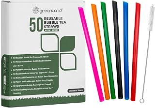 Greenland 100 Pack Reusable Straws with Brush (50 Straws for Bubble Tea)