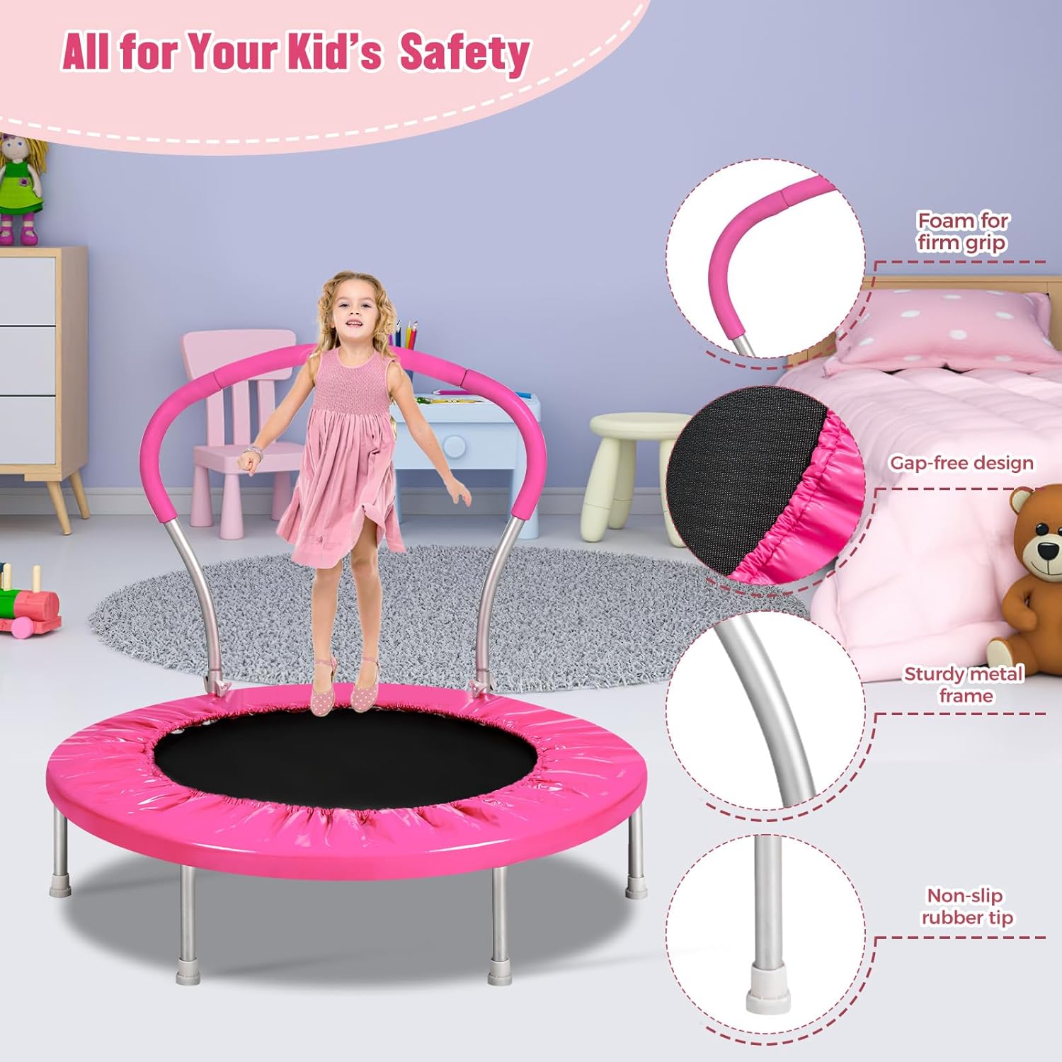 Lyromix 36-Inch Kids Trampoline with Handle - Indoor Mini Tranpoline for Toddlers, Small Fitness Rebounder for Indoor and Outdoor Use