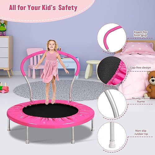 Vista 11 de Lyromix Trampolín para niños de 36 pulgadas con asa, mini interior para niños, pequeño rebotador, fitness para adultos para uso en interiores