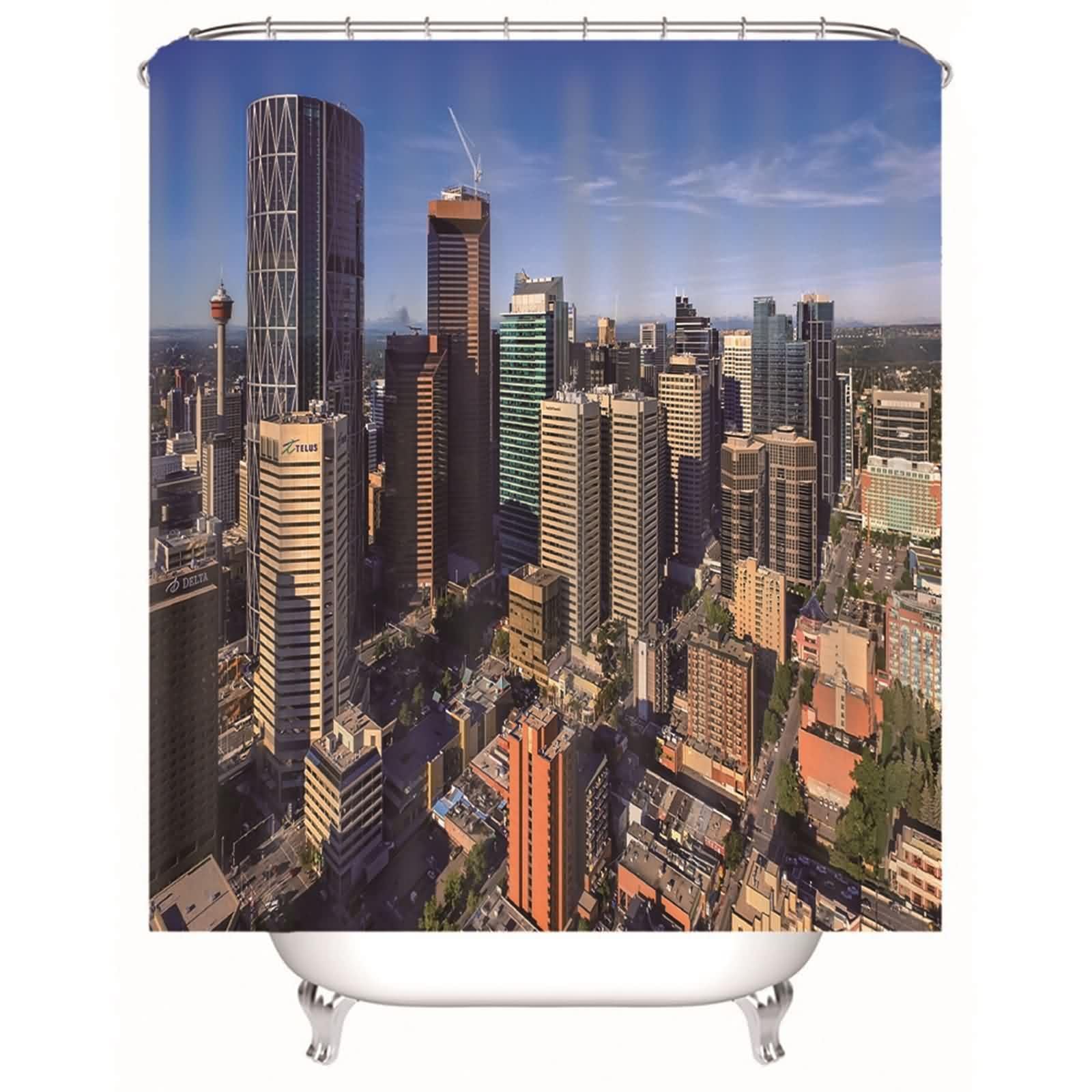 Rideau de douche multicolore en polyester lavable 180x200 cm avec anneaux