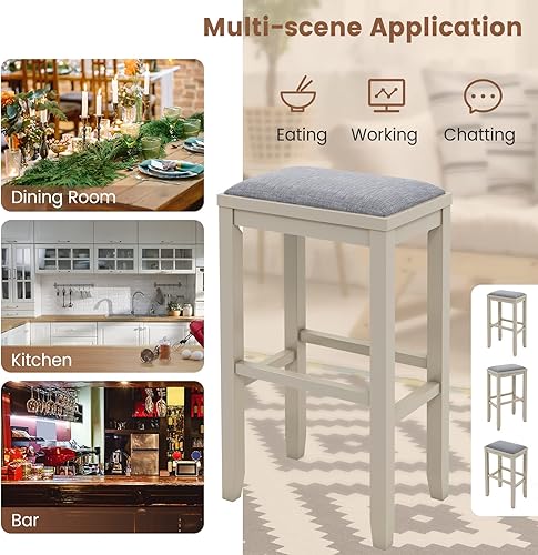 Miniatura 8 de COSTWAY Juego de 2 taburetes tapizados para sillín, 31 pulgadas de altura, color blanco