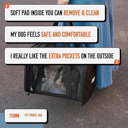 Miniatura 6 de Tebon - Bolsa de viaje para mascotas de 17.5 pulgadas, plegable, para gatos y perros, transpirable, duradera y espaciosa, se adapta a mascotas