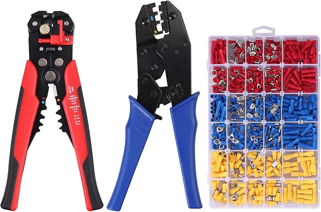 Neoteck Crimper Plier Wire Stripper Set, 0.2-6mm²/10-24AWG Insulated Ratcheting Wire Crimping Stripping Tool Kit with 500PCS- 30 Types of Wire Terminal Crimp Connectors and Wire End Ferrules