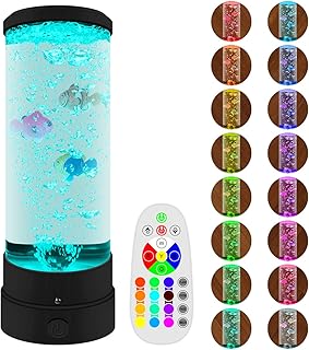 YATOSEEN Lámpara de Lava de Peces Acuario de Burbujas LED, Lámpara de Estado de Ánimo de Tanque de Peces con Control Remoto con 16 luces de Color, Regalos para Niños Adultos (Negro)