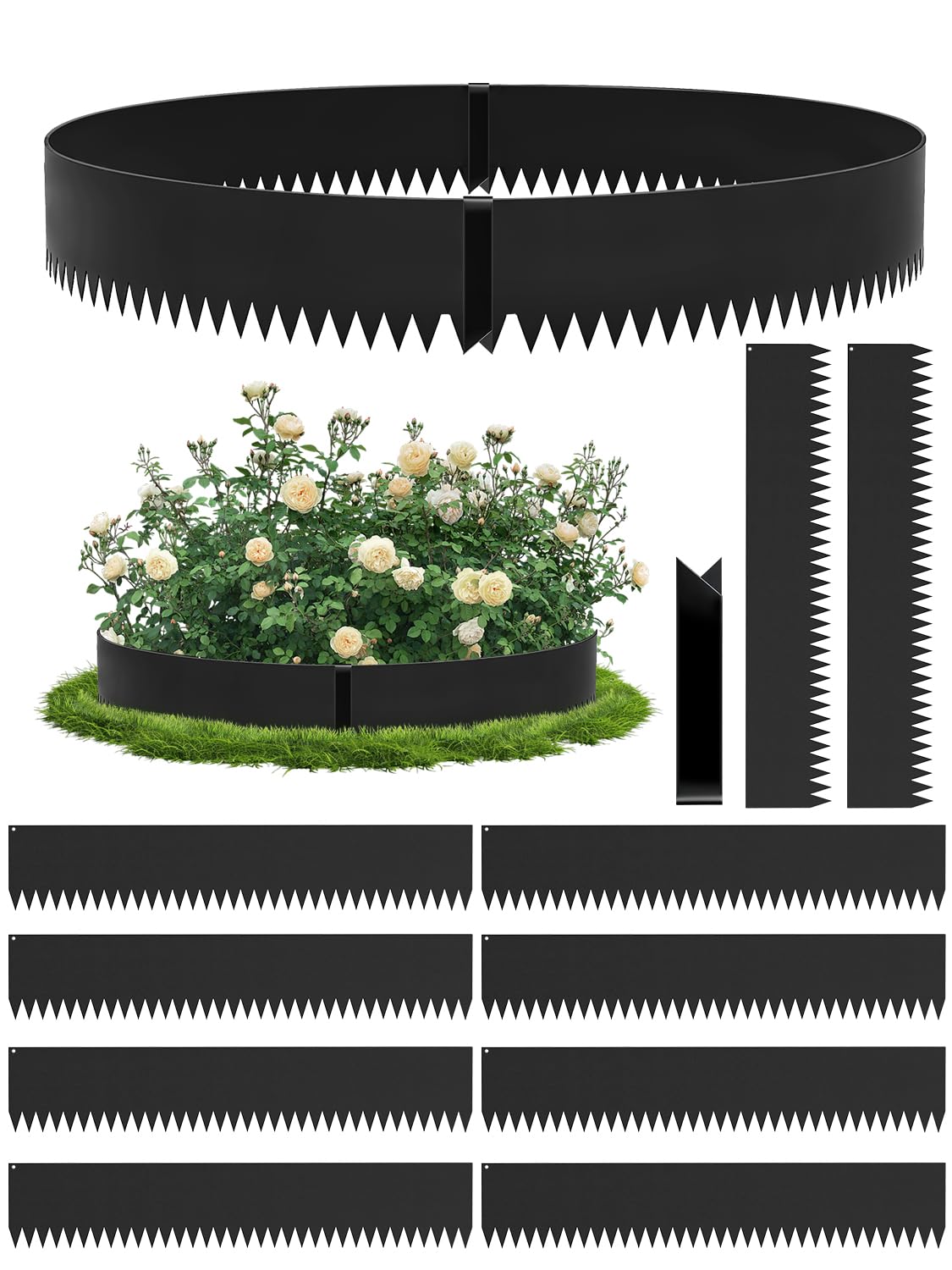 Cortenstahl Rasenkante, 10 Stück Rasenkante Metall, 107.5 * 15cm Beeteinfassung Metall mit Berührschutz, Cortenstahl Beeteinfassung für Garten Pflanzkübel Umzäunung (1,5mm dick)