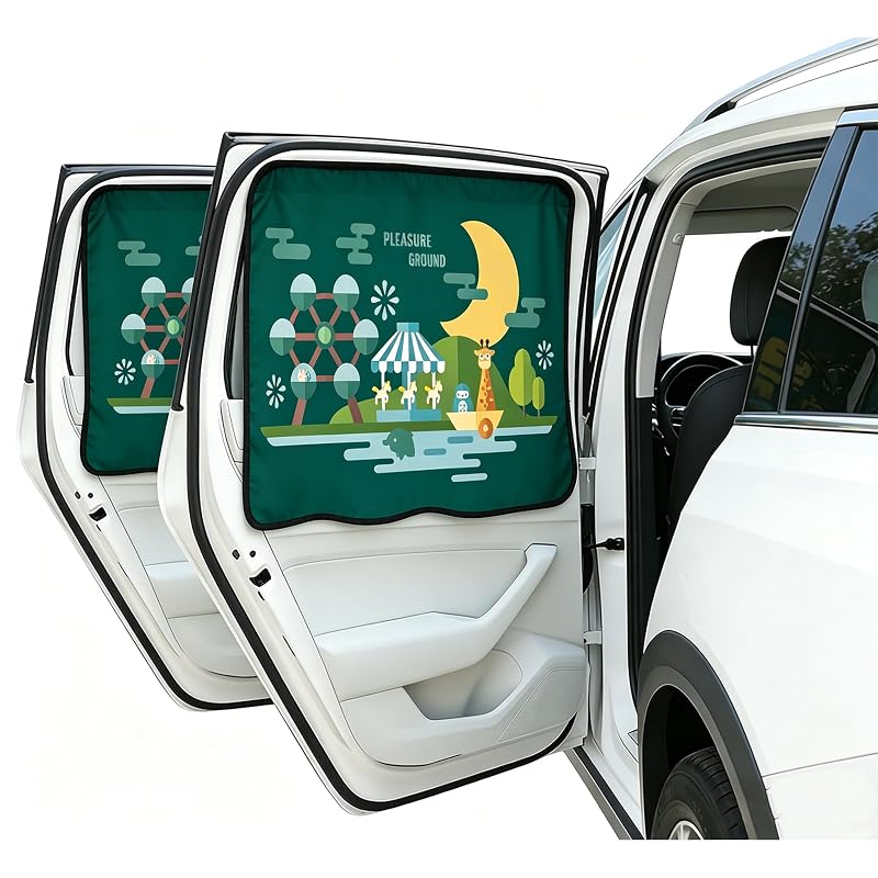 Protetor Solar Magnético para Janela Lateral de Carro EJYARC com Estampa Parque de Diversões, 2 unidades