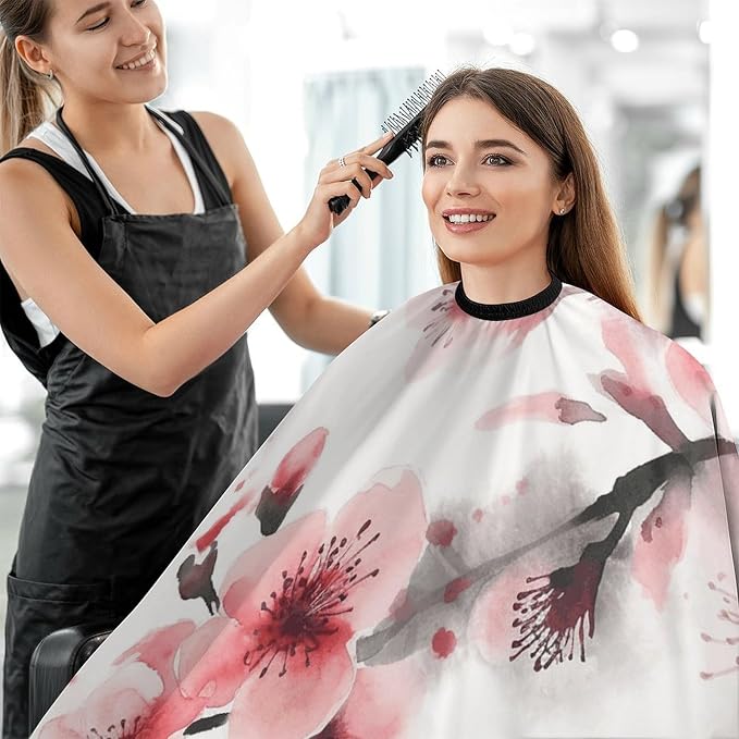 Capa para cortar cabello con flores rosas asiáticas impermeable miniatura 5