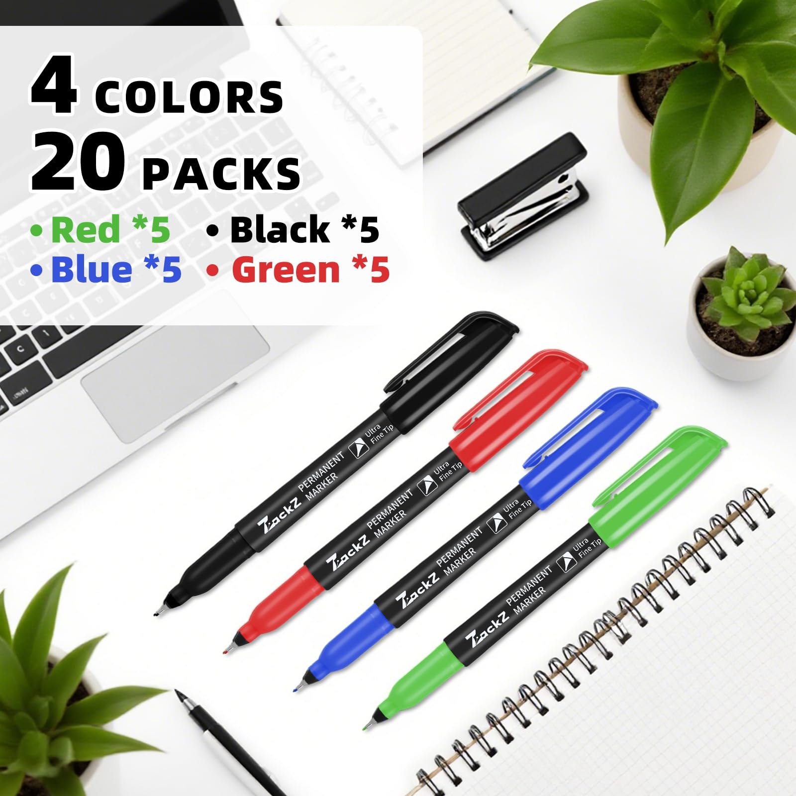 ZackZ Ultra cienkie markery permanentne luzem, cienka końcówka 0,4 mm, różne kolory, wodoodporne, szybkoschnące, odporne na blaknięcie, cienka końcówka działa na papierze, szkle, plastiku, drewnie
