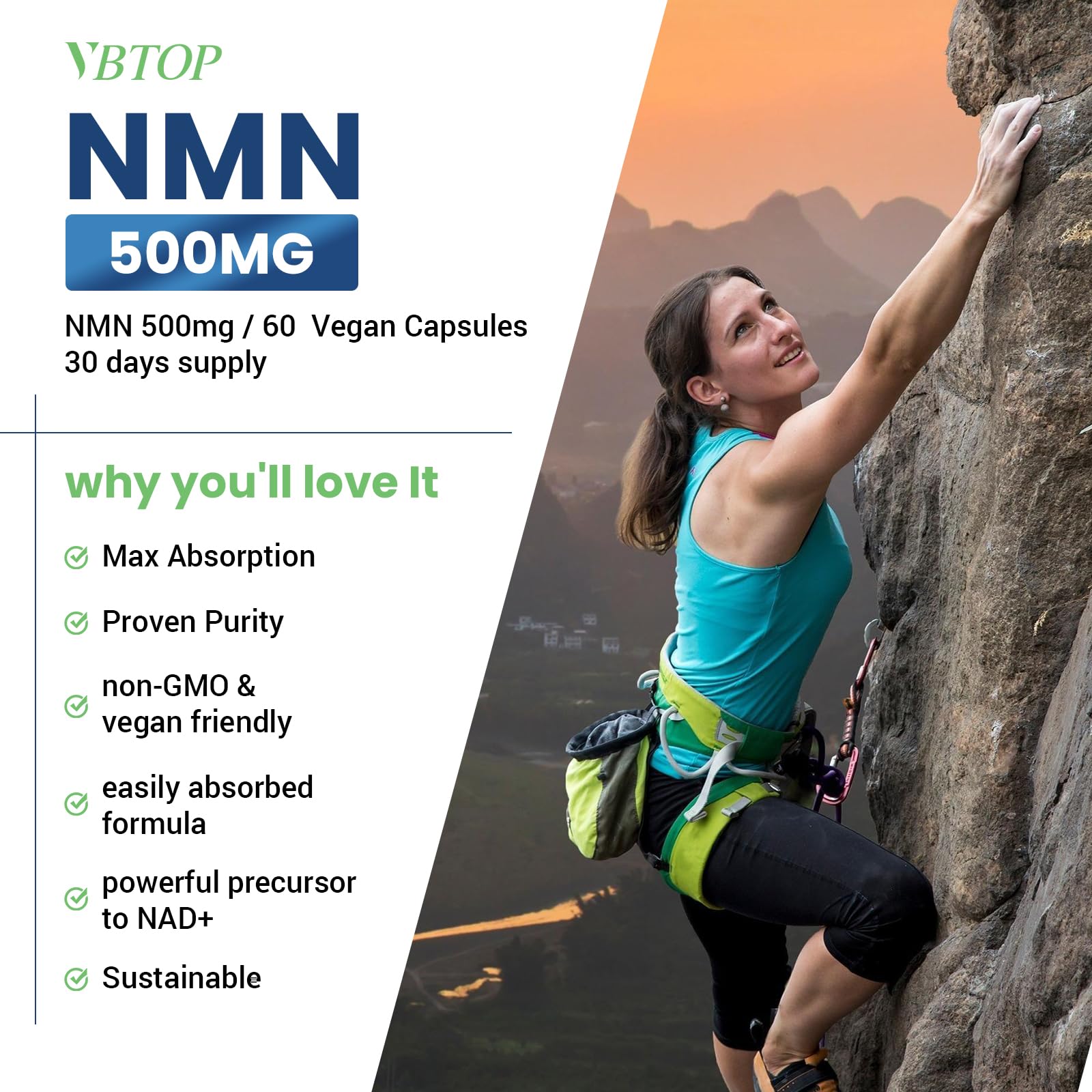 NMN (Nicotinamide Mononucleotide) 500mg Supplement, 120 Vegan Capsules — Amazon image 5