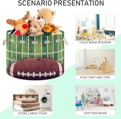 Miniatura 4 de Grunge - Cesta de almacenamiento de juguetes de fútbol americano para guardería, sala de juegos, juguetes para perros, grande, plegable, organizador