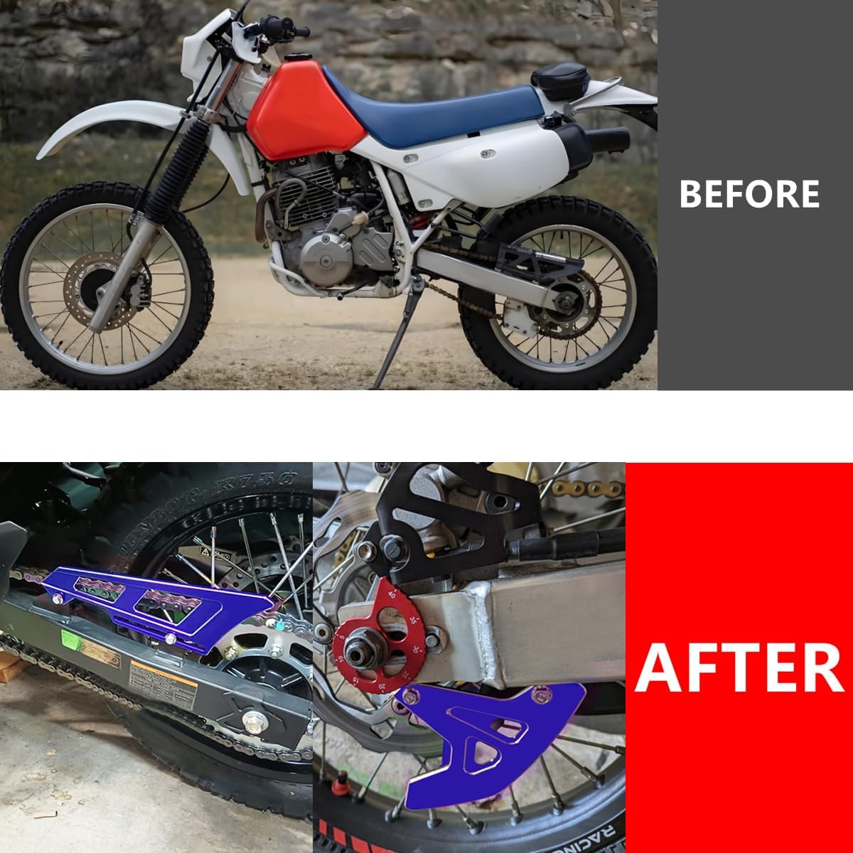 XR650L/DRZ400SM Rear Brake Disc Guard and Rear Chain Guard Compatible with XR650L 1993-2025 DRZ400SM DR-Z400SM 2005-2024 3D CNC Dirt Bike Accessories Chain Guide (Blue)