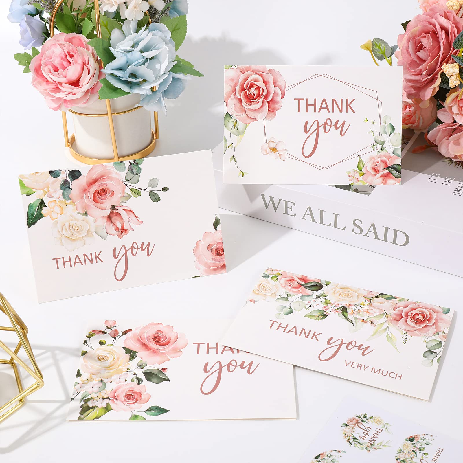 90 Pack Wildflower Thank You Cards With Envelopes & Stickers – 3.5x5 Inch Floral Note Cards For Weddings, Birthdays, All Occasions