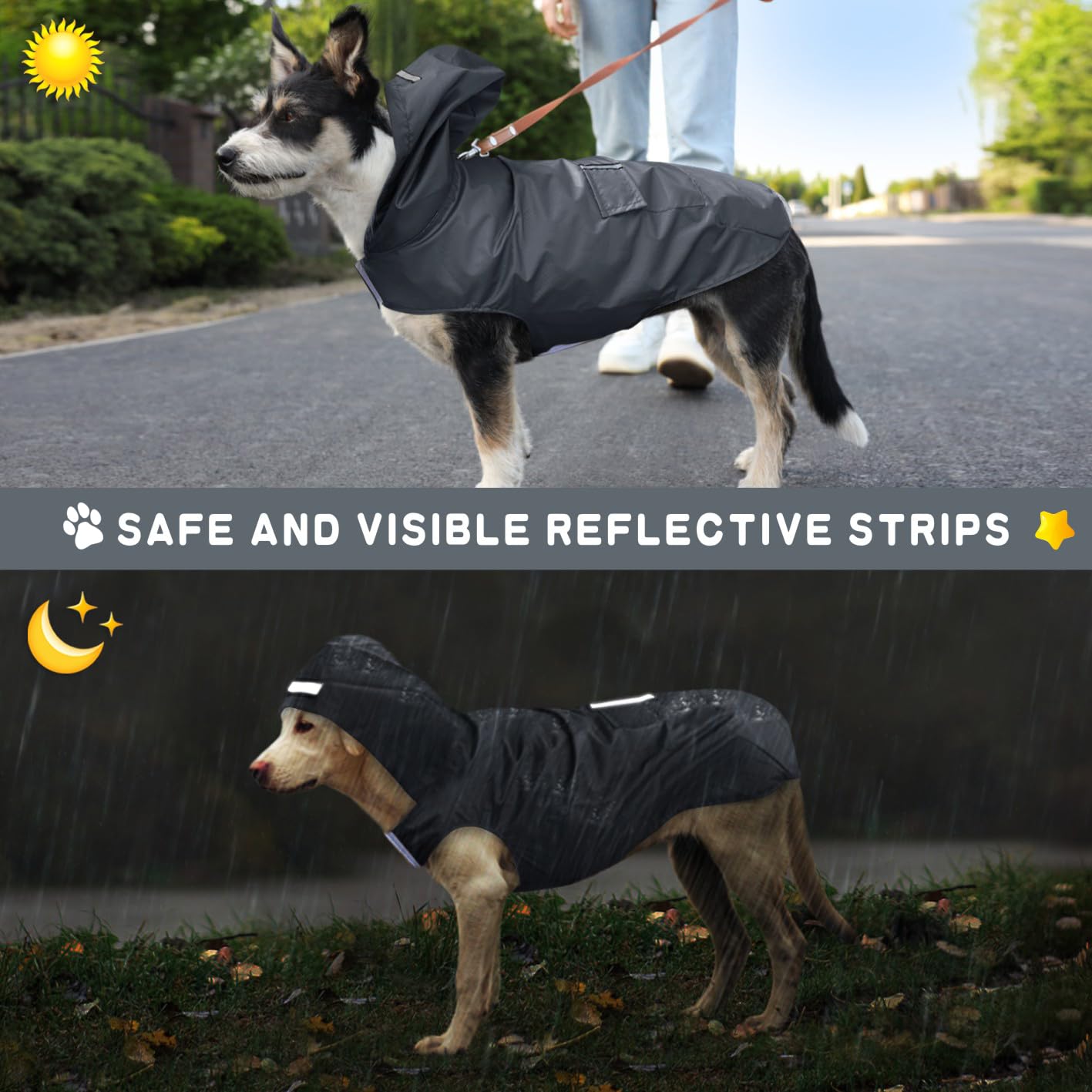Idepet Manteau imperméable à Capuche pour Chien avec Trou pour Le col, imperméable et réfléchissant pour Chien Taille S, M, L