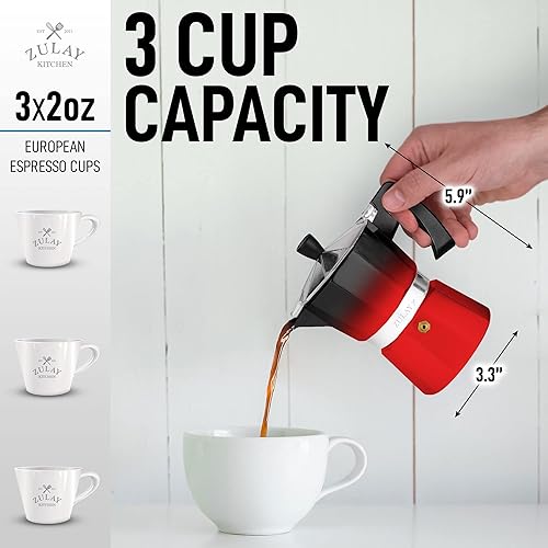 Miniatura 2 de Zulay - Cafetera moca clásica de estilo italiano, con capacidad para 3 tazas de expreso fuerte y de gran sabor, para usar en estufa, fácil de usar