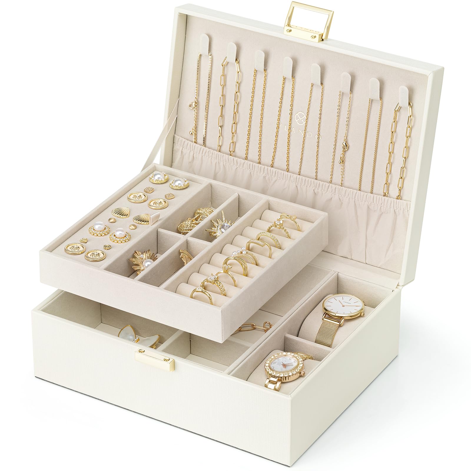 Outry - Portagioie portatile per orecchini, collane, anelli, bracciali, spille, portagioie con 2 strati 2 strati blu