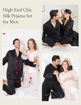 LilySilk 22 Momme Men's Silk Long Pajamas Set for Men 2pc Sleepwear Soft Luxury Real Mulberry Silk
