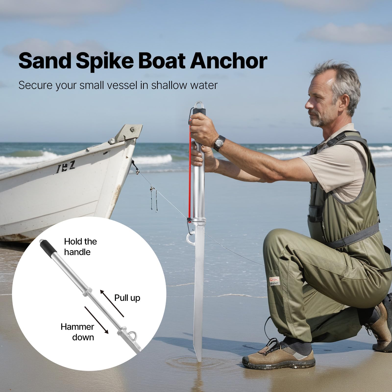 VEVOR Sand Bootsanker mit Spike Gleitanker, verzinkter Kohlenstoffstahl Bootsanker, Flachwasser-Strandanker, zur Sicherung von Jetskis, PWCs, Pontonkajaks an Stränden und Sandbänken