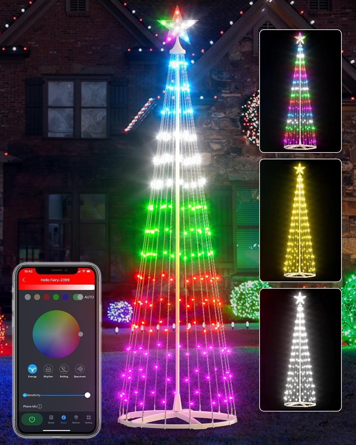 Smart Outdoor Christmas Tree 8FT, App Control DIY Color Changing LED