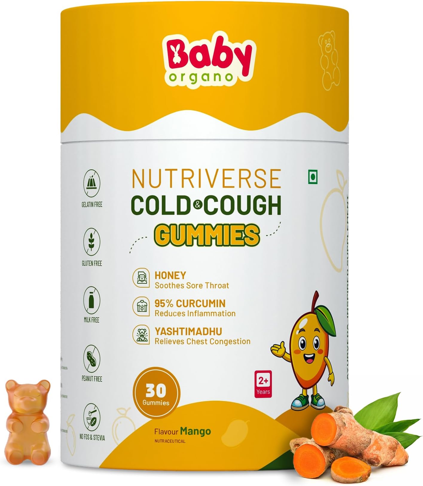 - Cough & Cold Relief Gummies for Kids 2–15 Years | Soothes Dry Cough & Throat Irritation | Non-Drowsy Ayurvedic Formula | Gelatin-Free, Gluten-Free, Dairy-Free | Mango Flavour | 30 Gummies