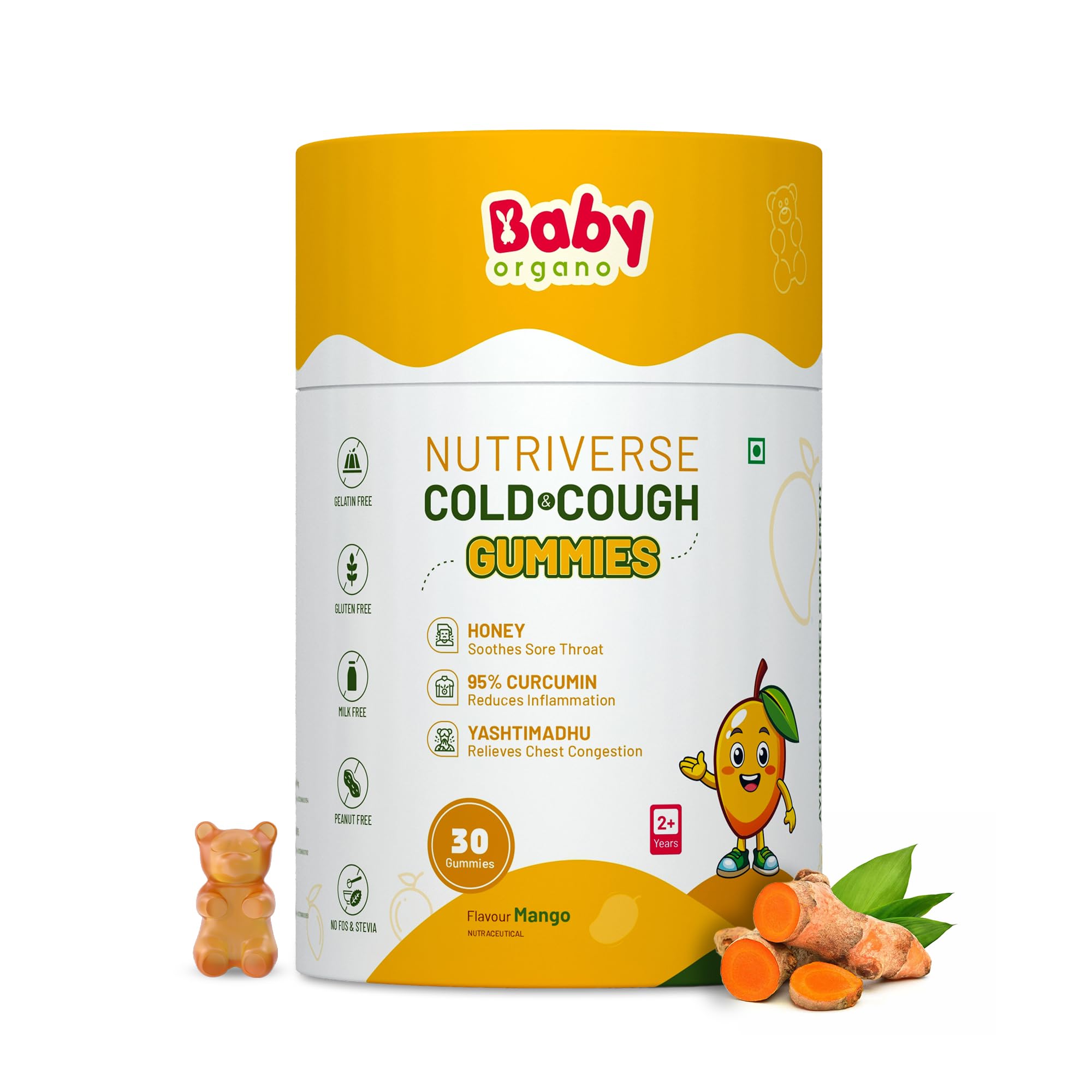 - Cough & Cold Relief Gummies for Kids 2–15 Years | Soothes Dry Cough & Throat Irritation | Non-Drowsy Ayurvedic Formula | Gelatin-Free, Gluten-Free, Dairy-Free | Mango Flavour | 30 Gummies