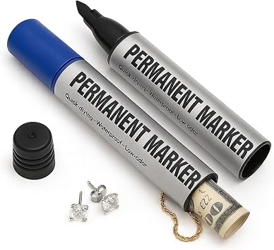 IN SELECT 2-Pack Hidden Storage Marker Pens Diversion Safe - Secert Safe Containers for Valuables, Black & Blue Concealment Pen Design Not for Writing