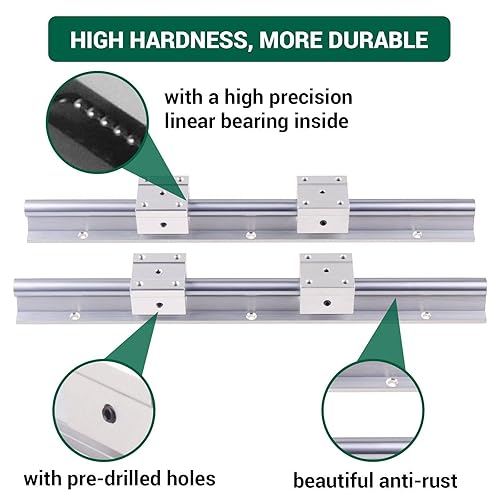 Miniatura 4 de Riel lineal SBR20 59.055 in 2 piezas totalmente compatible con eje de riel lineal con 4 unidades SBR20UU Bloques Cojinete para Máquinas