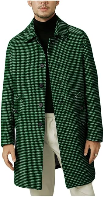 ONAXTDA Houndstooth Pattern Overcoat for Men Above Knee Length Spring Fall Lightweight Peacoat