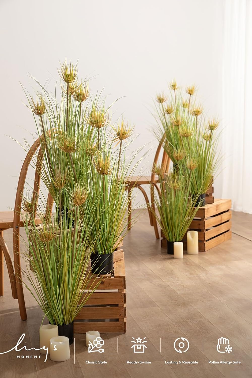 Ling's moment 27.5" Tall Artificial Grass Plants Faux Shrubs Wheat Grass Fake Greenery Stems Standing Onion Grass with Papyrusplant UV Resistant Home Decor Wedding Garden Room Indoor Outdoor Office