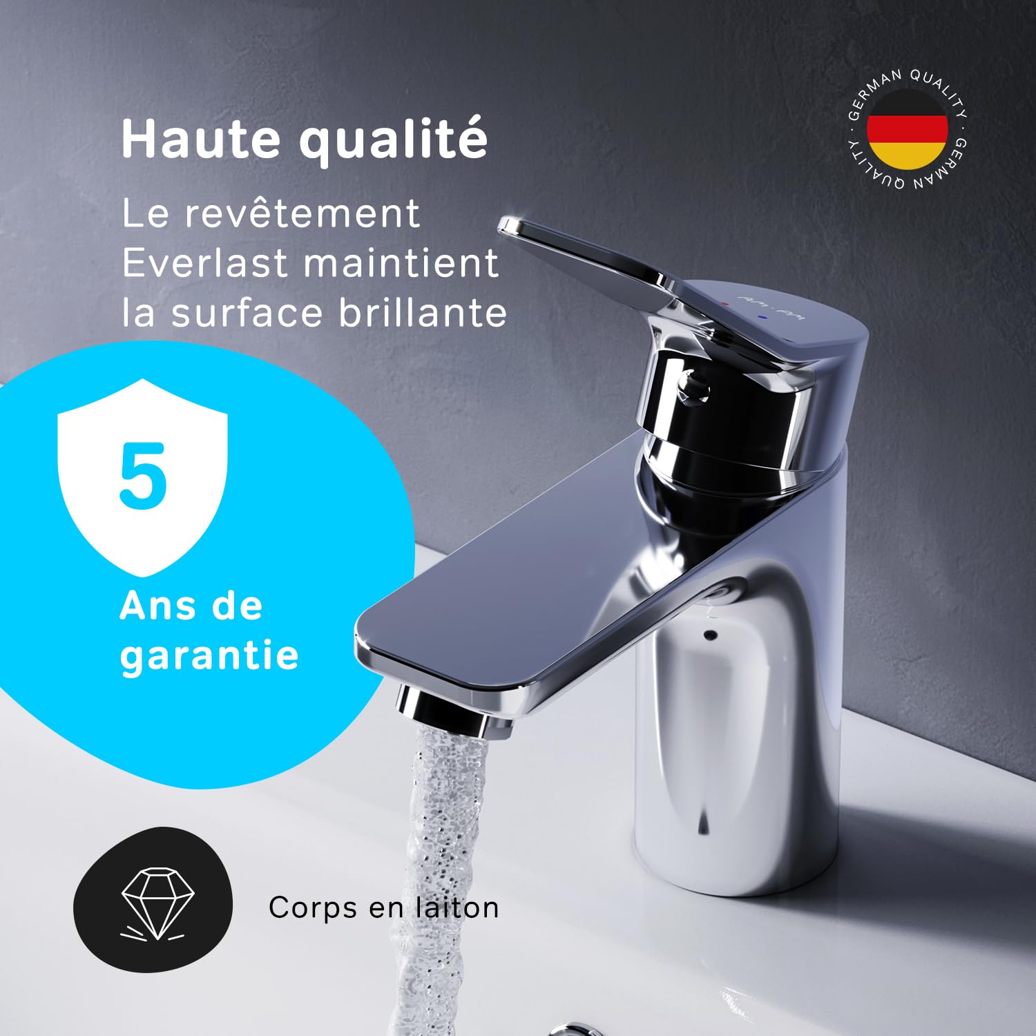 AM.PM – Robinet Salle Bain FXA82100, Mitigeur Lavabo Chromé avec Bonde Clic-Clac, Robinet Lave-Main Taille S