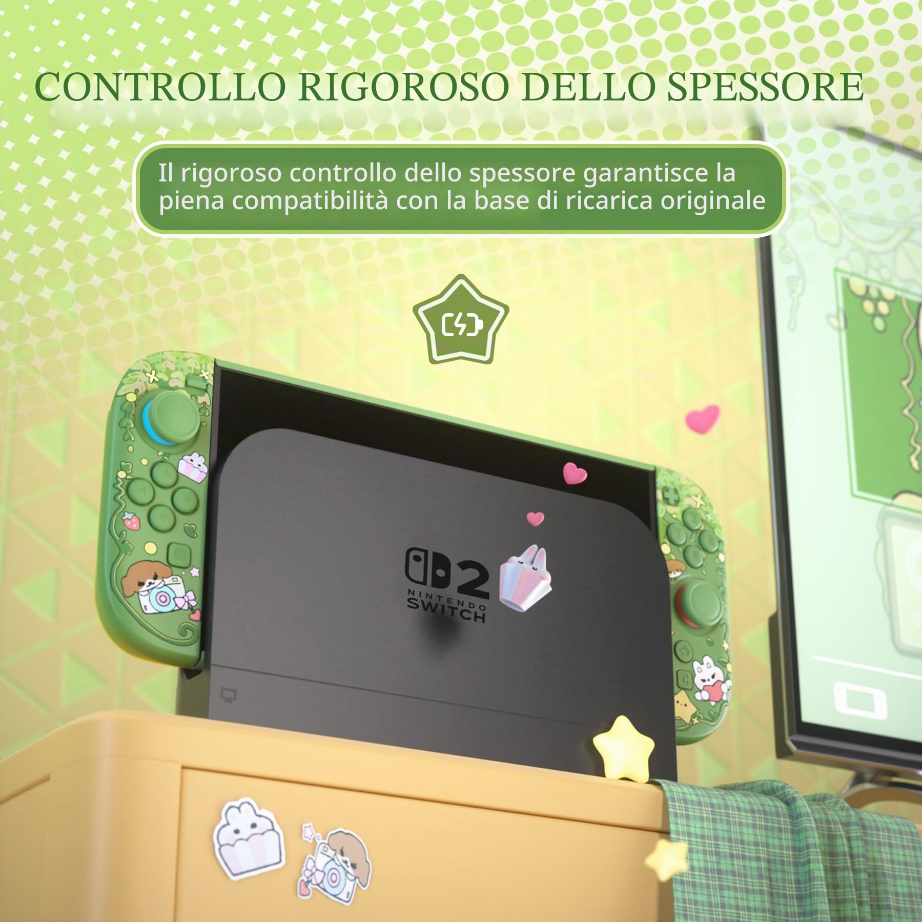 playvital per Switch 2 Cover Rigida Dockable, Custodia Protettiva Adesivi per Nintendo Switch 2 Console, Copri Tasti & Gommini per Joycon 2, Accessori Carini, Pasticceria nella Foresta