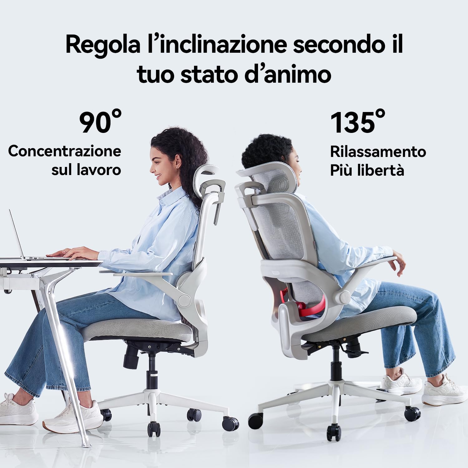 SIHOO B100SE Sedia Ufficio, Seduta Visco, Supporto Lombare Dinamico, Bianco