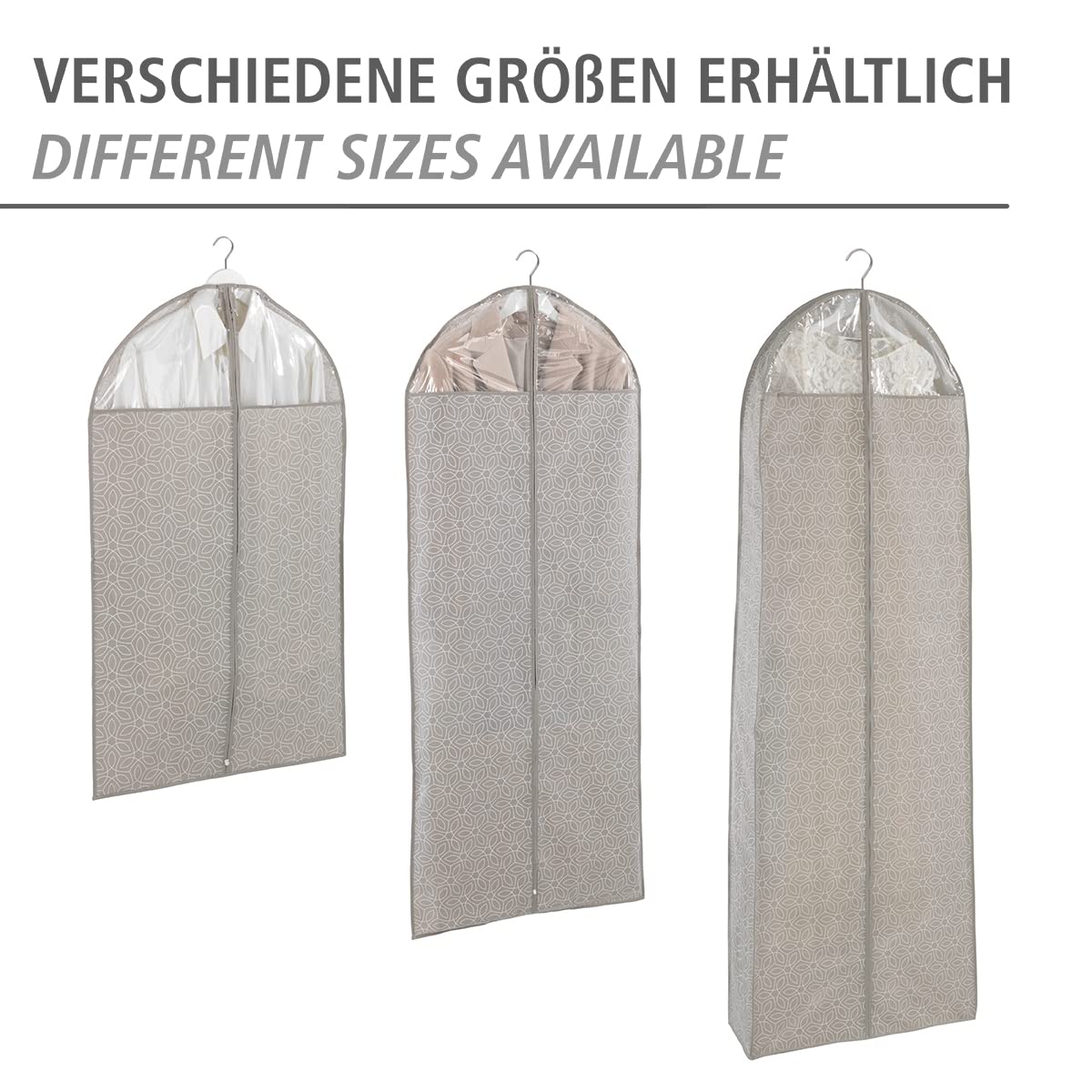 WENKO Bolsas portatrajes Balance 180 x 60 cm - Funda para ropa, protección segura, almacenamiento para trajes y vestidos, Polipropileno, 60 x 180 cm, Taupe (Paquete de 2)