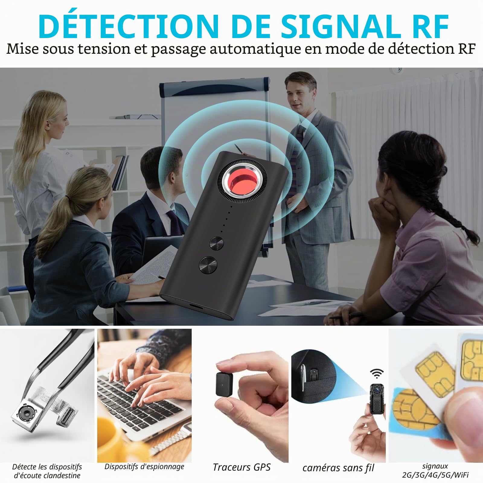 Micro Espion Détecteur, Bug Détecteur RF sans Fil, Anti-Espion Camera Espion GPS, Detecteur de Camera et Micro Espion, Détecteur de Bugs pour pour Bureau à Domicile Hôtel
