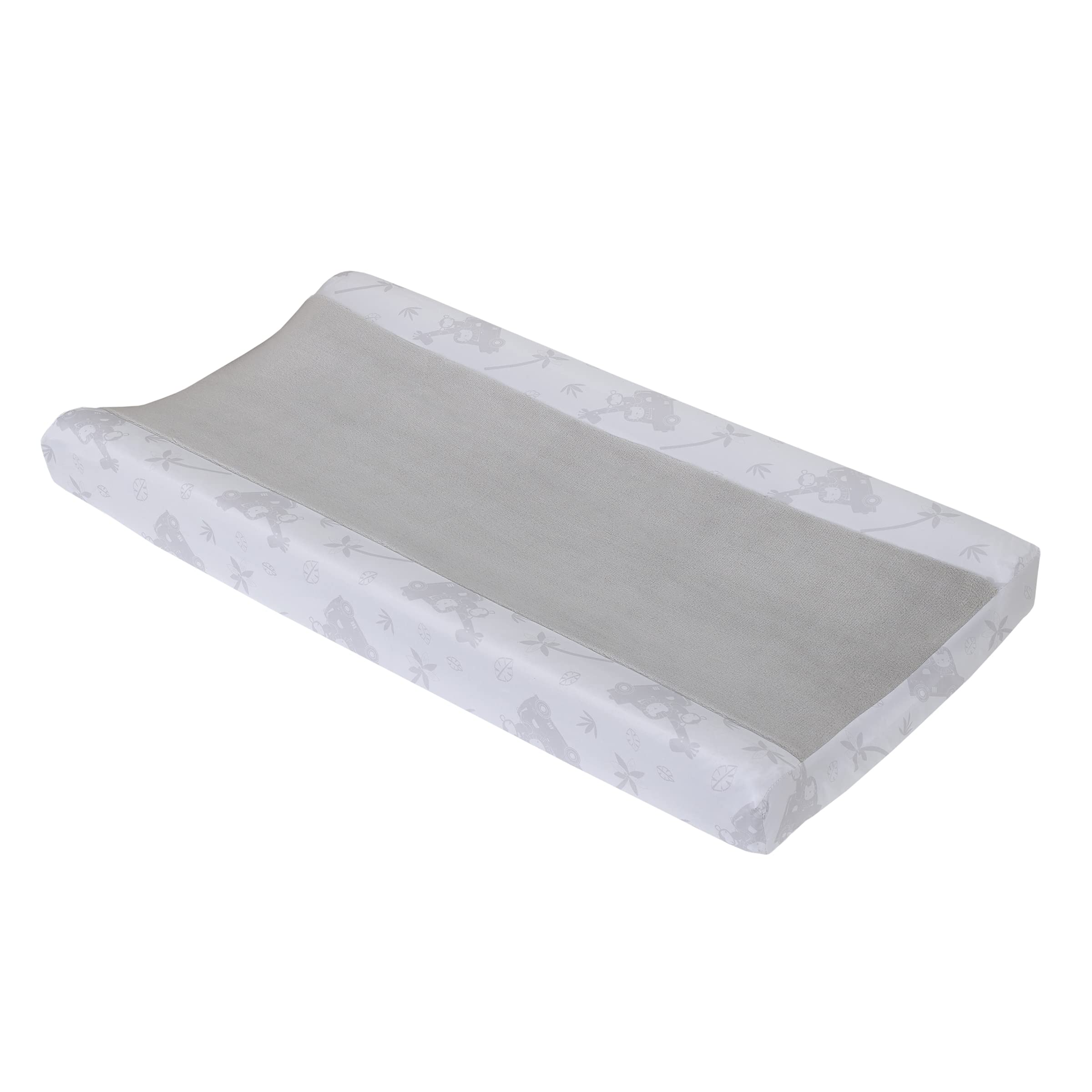 NoJo Jungle Ride Grey & White, Monkey, Giraffe & Lion Super Soft Contoured Changing Pad Cover, Grey, White-image-22
