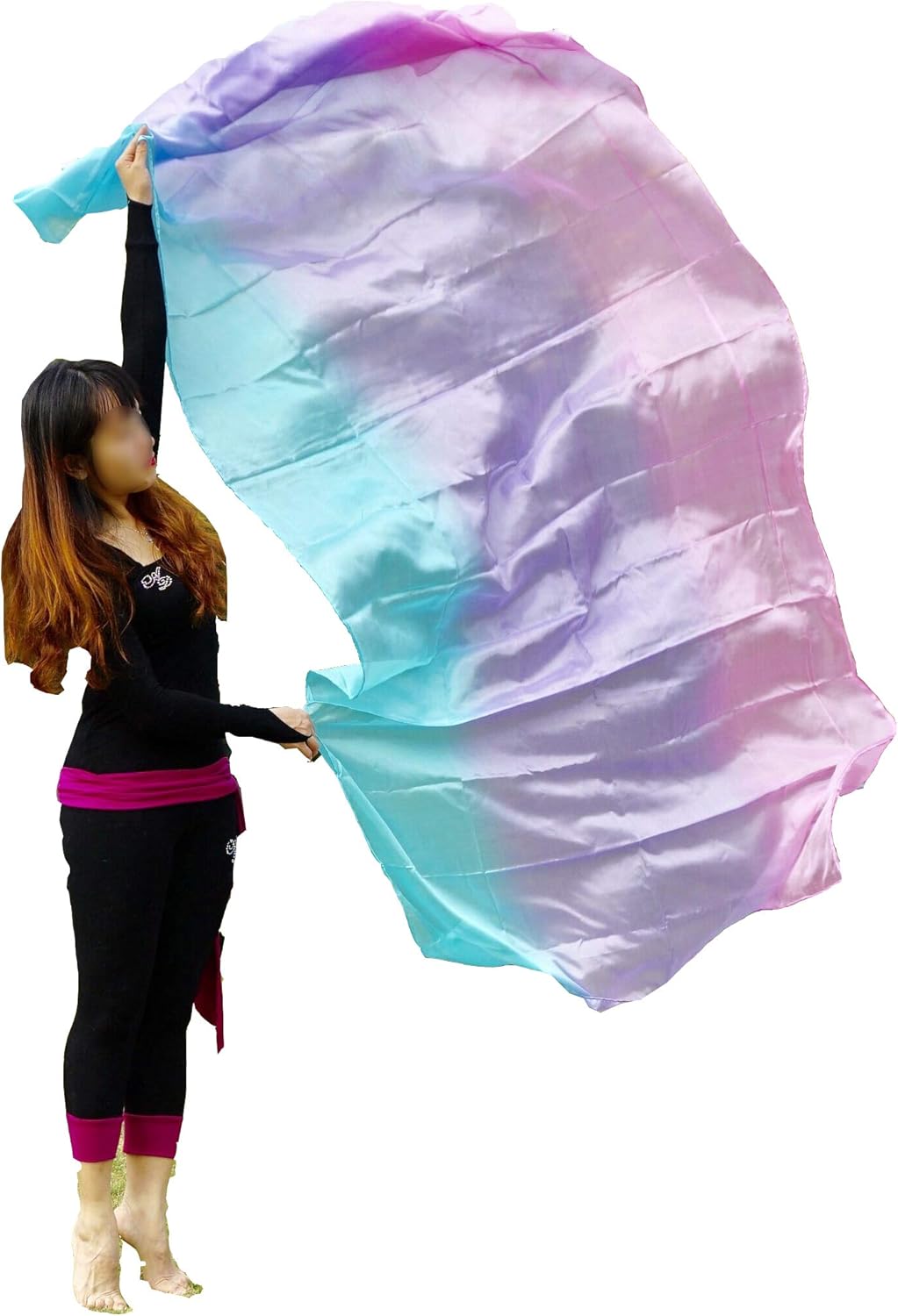 Winged Sirenny 3-Tone Flowy Luxury Bellydance Silk Scarf with Hand Rolled Edges, Lightweight Liquid Oriental Dance Veil