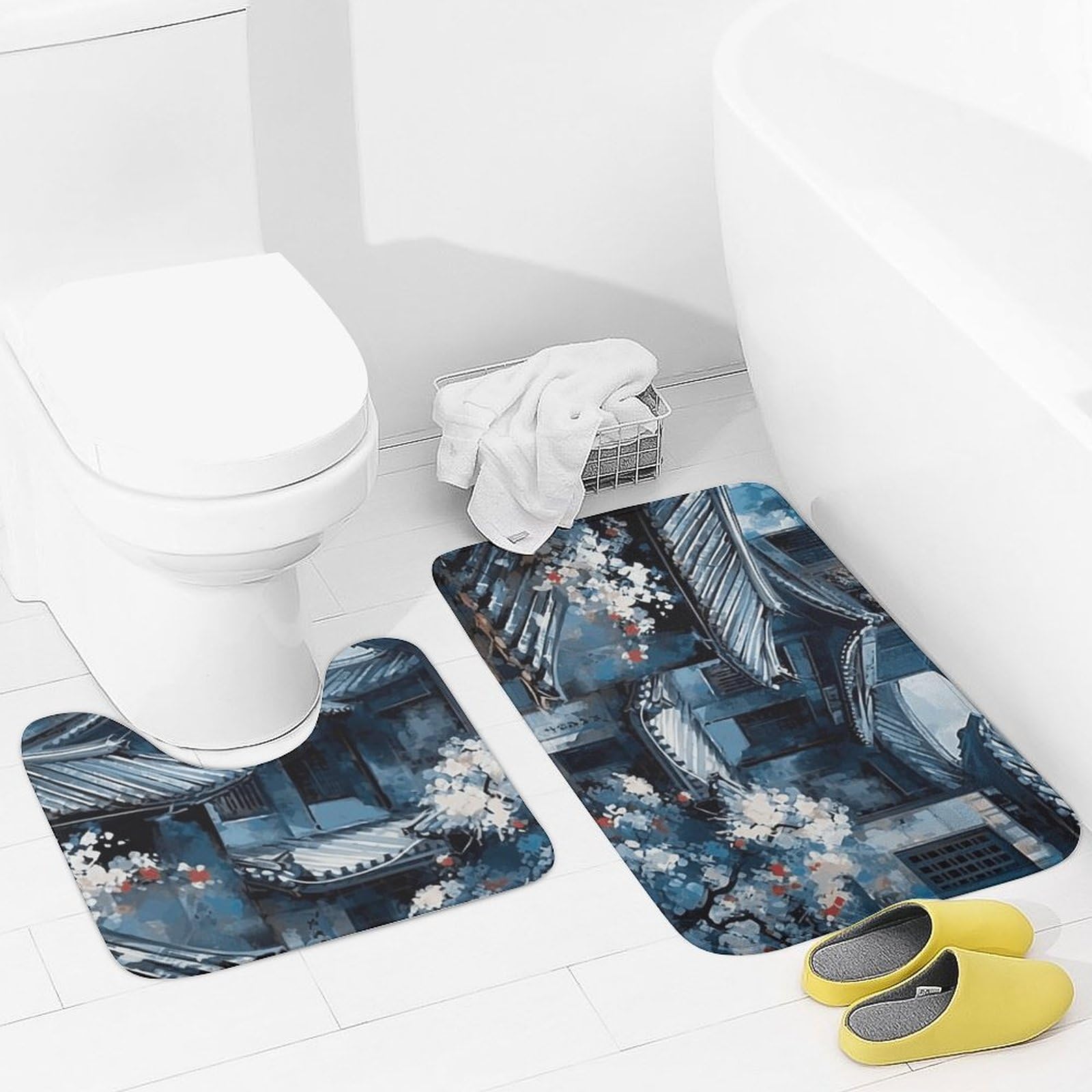 Tapis de sol pour salle de bain au motif peinture et tapis WC en U pour le confort quotidien