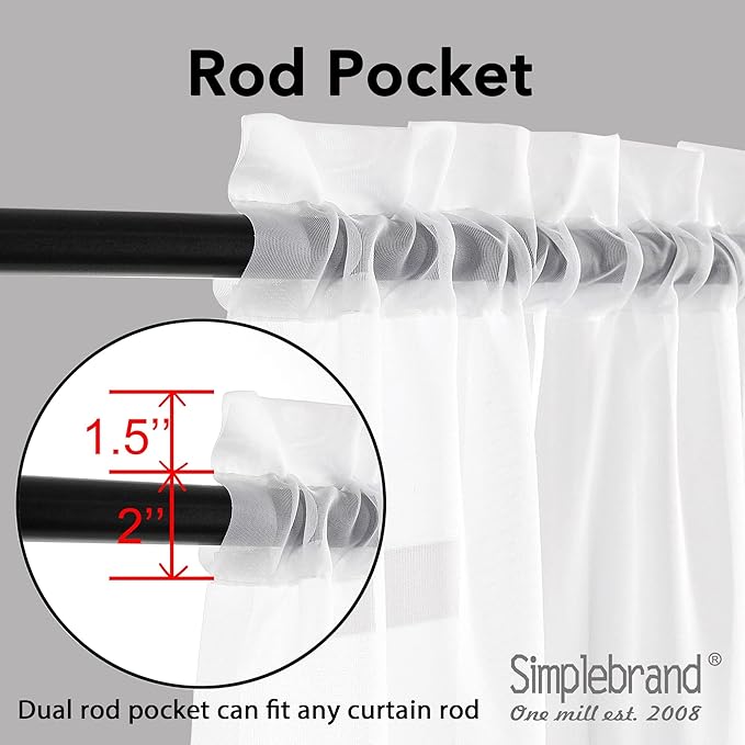 Cortinas Sheer White 96 pulgadas, Panel 2 unidades, 42W x 96L miniatura 7
