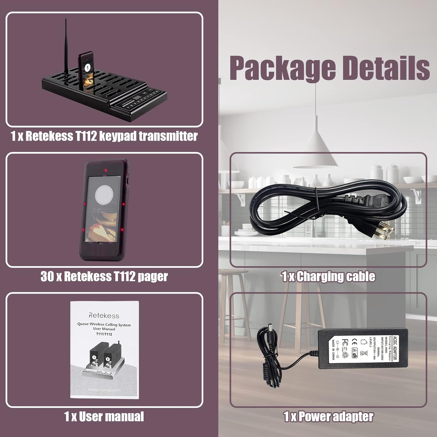 Retekess T112 Restaurant Pager, Restaurant Beepers Buzzers,1640 ft Long Range, Change Sticker, 30 Order Buzzers for Food Court, Coffee Shop, Club