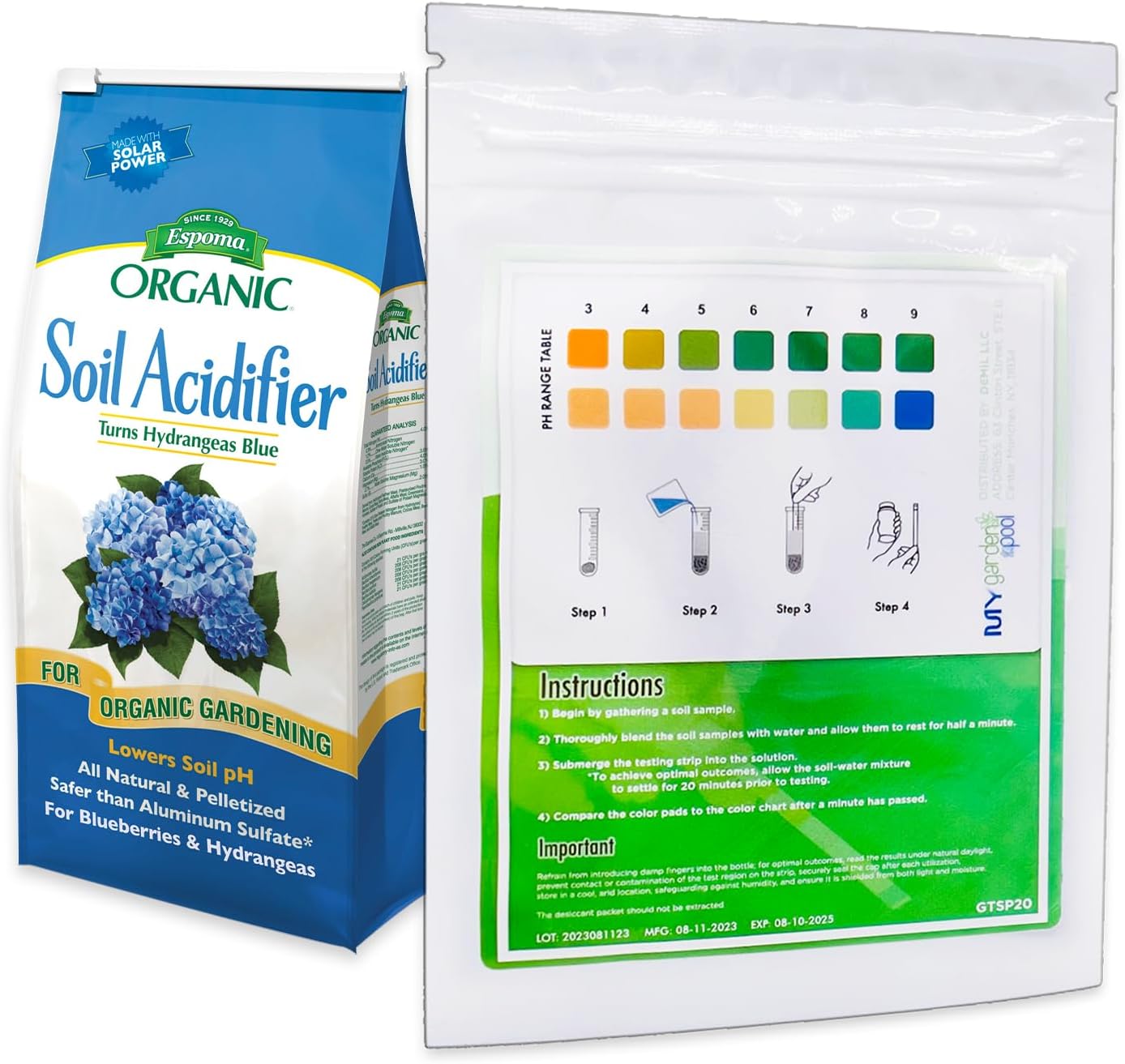 Espoma Organic Soil Acidifier 6 lbs Bag With My Garden Pool PH Test Strips 20 ct. - Acidify, Enhance Hydrangea Color, Embrace Organic Gardening, Achieve Optimal Balance