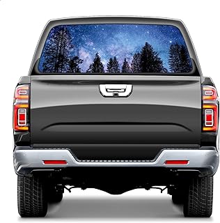 Truck Rear Window Sticker Graphic Decals for Trucks SUV Cars Universal Trees Pickup Car Window Decorations Bumper Stickers Back Window Film Decal Perforated Galaxy Forest