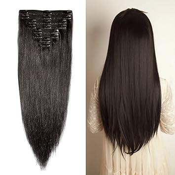 Double Weft 100% Remy Human Hair Clip in Extensions 14-22 Grade 7A Quality Full Head Thick Thickened Long Soft Silky Straight 8pcs 18clips Off Black (18