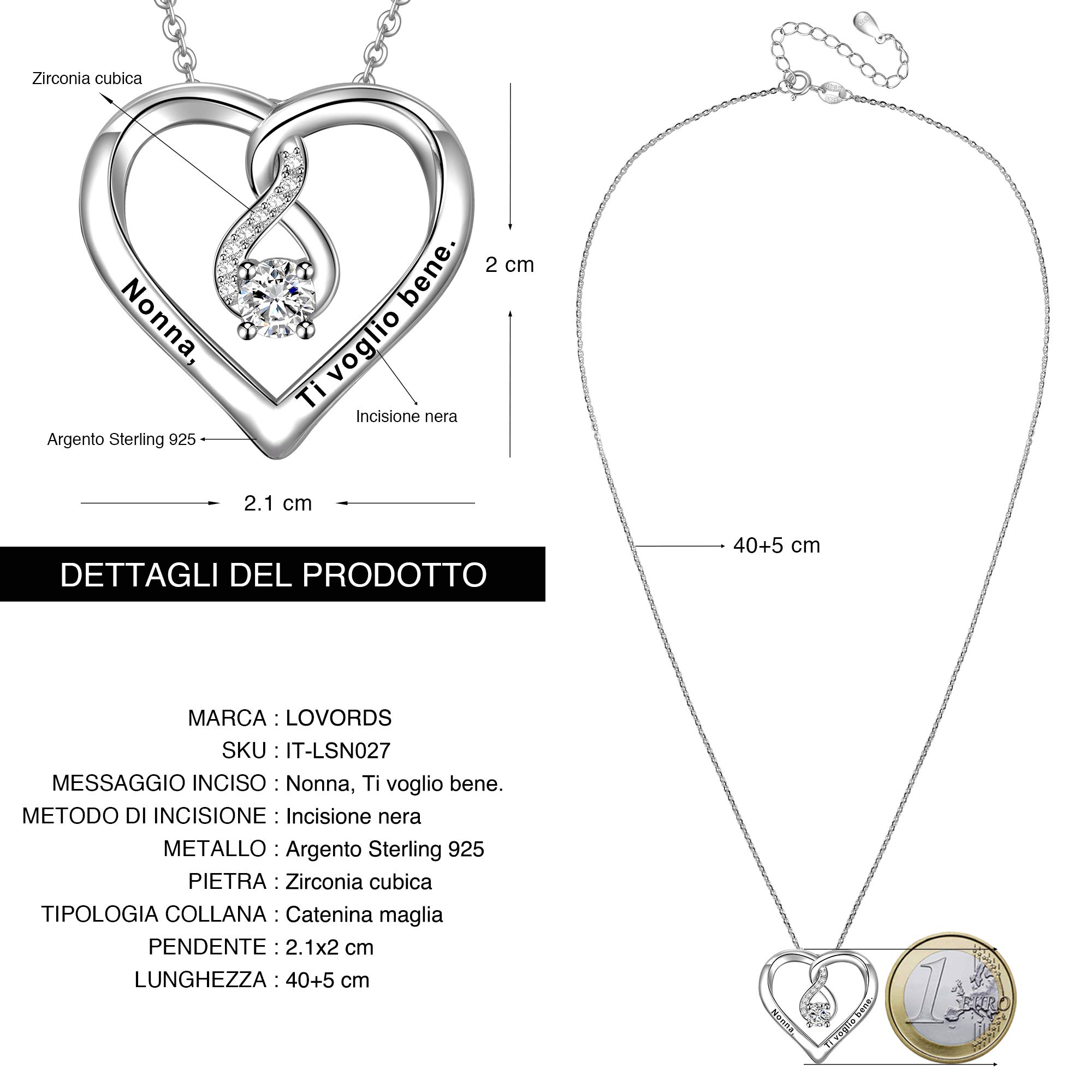 LOVORDS Collana Donna Incisa Personalizzata Argento Sterling 925 Pendente Ciondolo Cuore Infinito Regalo Mamma Madre Fidanzata Moglie Nonna Figlia