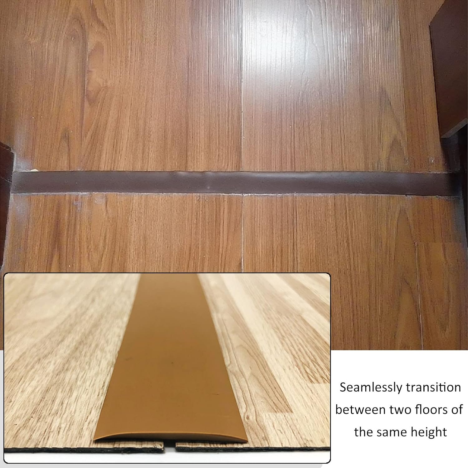 Door Strip Threshold Transition Strip Brown Floor Transition Strip Self Adhesive Gap Cover Strip, PVC Flat Divider Strip for Stovetops Gaps, Wood/Laminate/Vinyl/Tile Floors