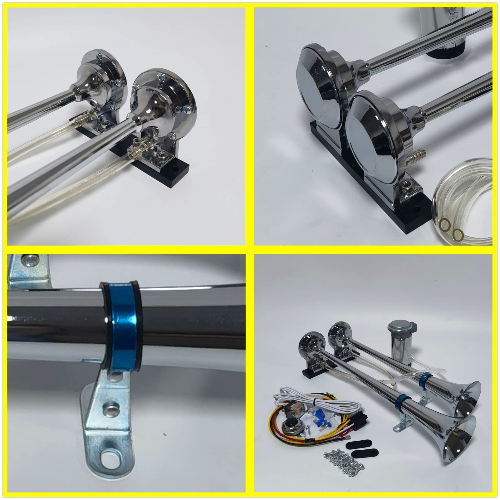 Bocina de aire Bocina de coche 165db Car Horn Bocina de barco 24V bocina de camión cromada de Zinc Bocina plateada de tono alto y tono bajo doble tubo con compresor para 24V coche barco etc