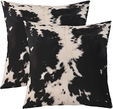 Erosebridal Cowhide Print Set of 2 Throw Pillow Cover 18x18 Black White Cow Cushion Cover Farmhouse Western Cushion Case Rustic Wild Animal Decorative Pillowcase