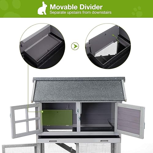 Miniatura 4 de Conejera para interiores y exteriores, con red de alambre móvil, hábitat de conejillo de indias sobre ruedas, bandeja extraíble a prueba de fugas de