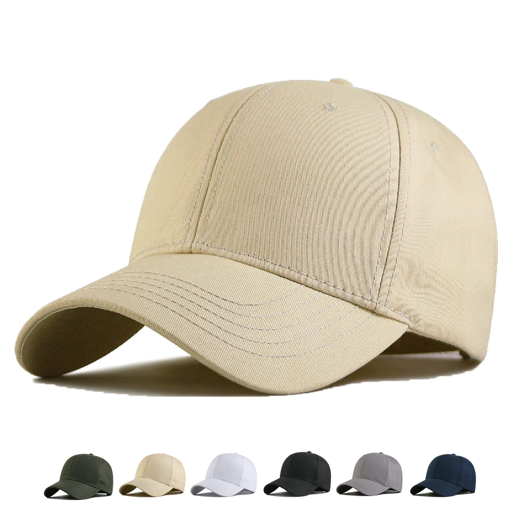 MUNULA Oversize Baseball Cap XXL Big Head Hats for Men Large Head Hats Dad Hat Adjustable 23.6"-26.8", Khaki, XXL-3XL
